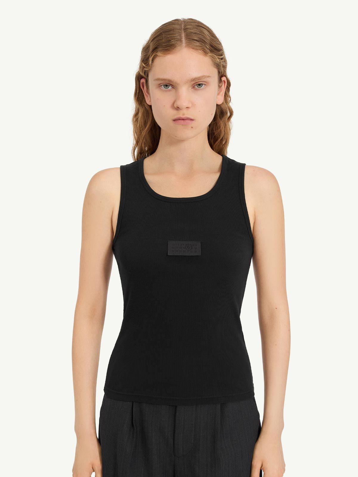 black Maison Margiela rib knit jersey tank top | Quaranta Boutique
